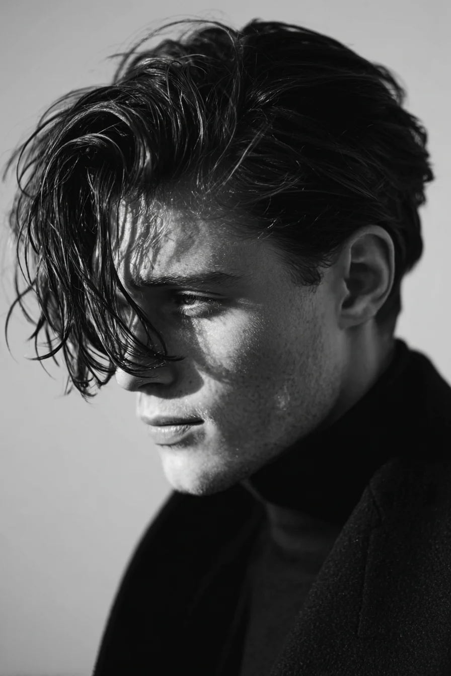 Textured Long Fringe with Tapered Sides — Modern Mens Swept-Over Style