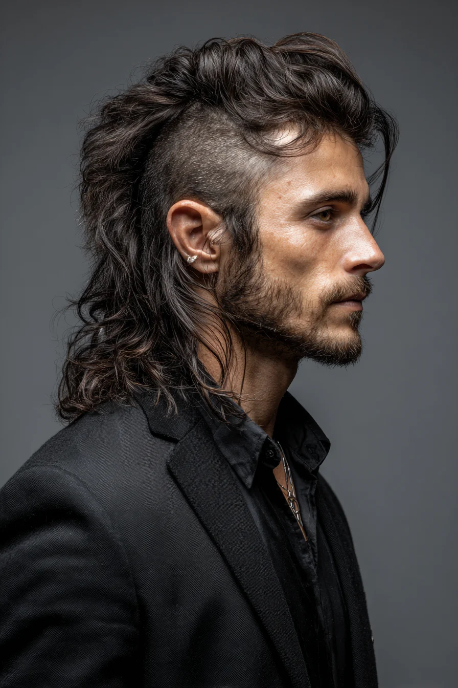 Textured Long Mullet with Undercut – Mens Wavy/Curly Hairstyle