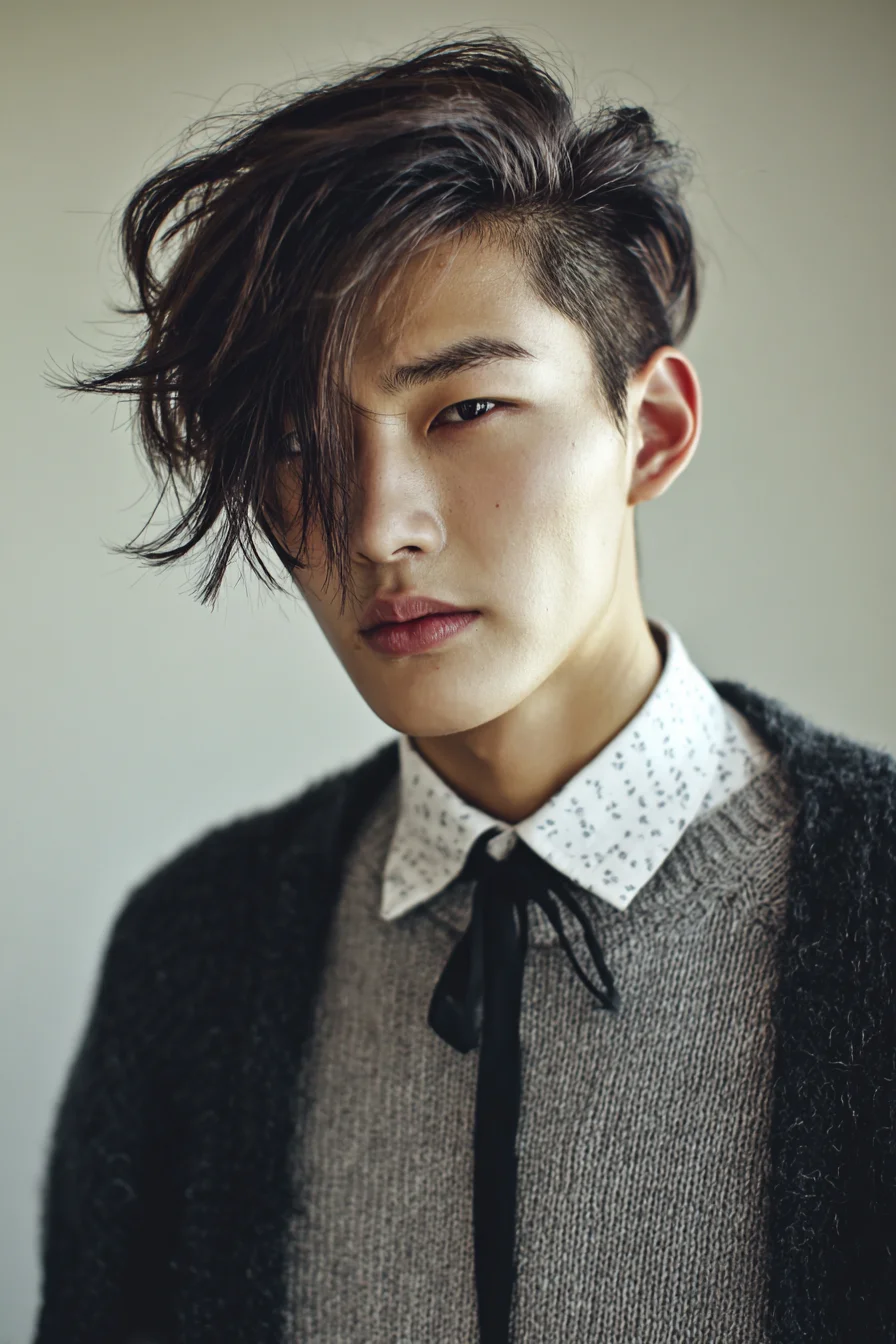 Textured Long Top with Undercut and Side‑Swept Fringe — Mens Modern Hairstyle
