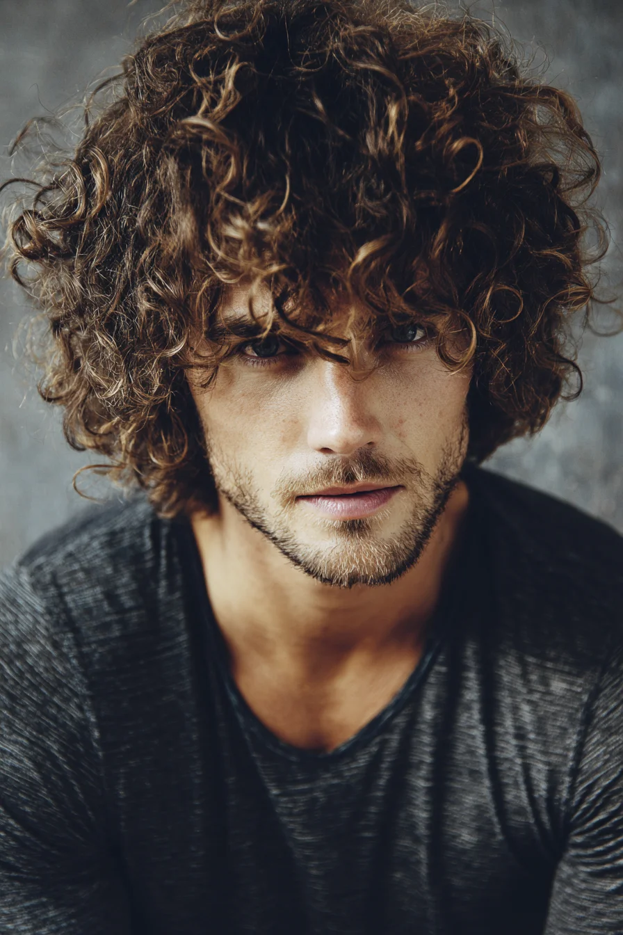 Textured Medium Curly Cut for Men — Natural Shag with Fringe