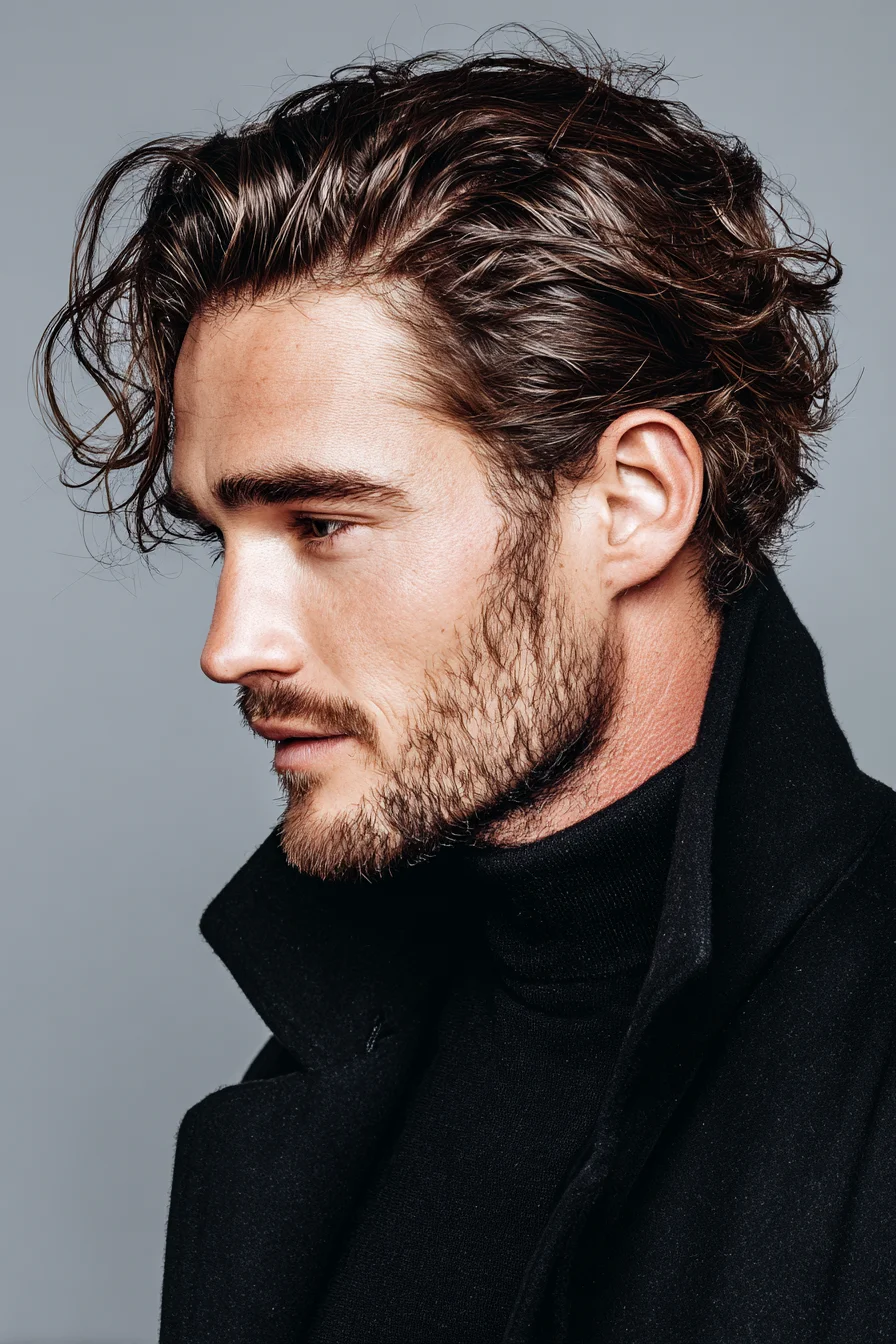 Textured Medium-Length Back-Swept Hairstyle for Men