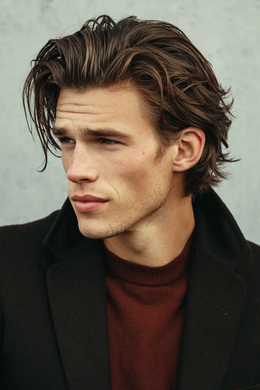 Textured Medium-Length Brush-Back Hairstyle for Men