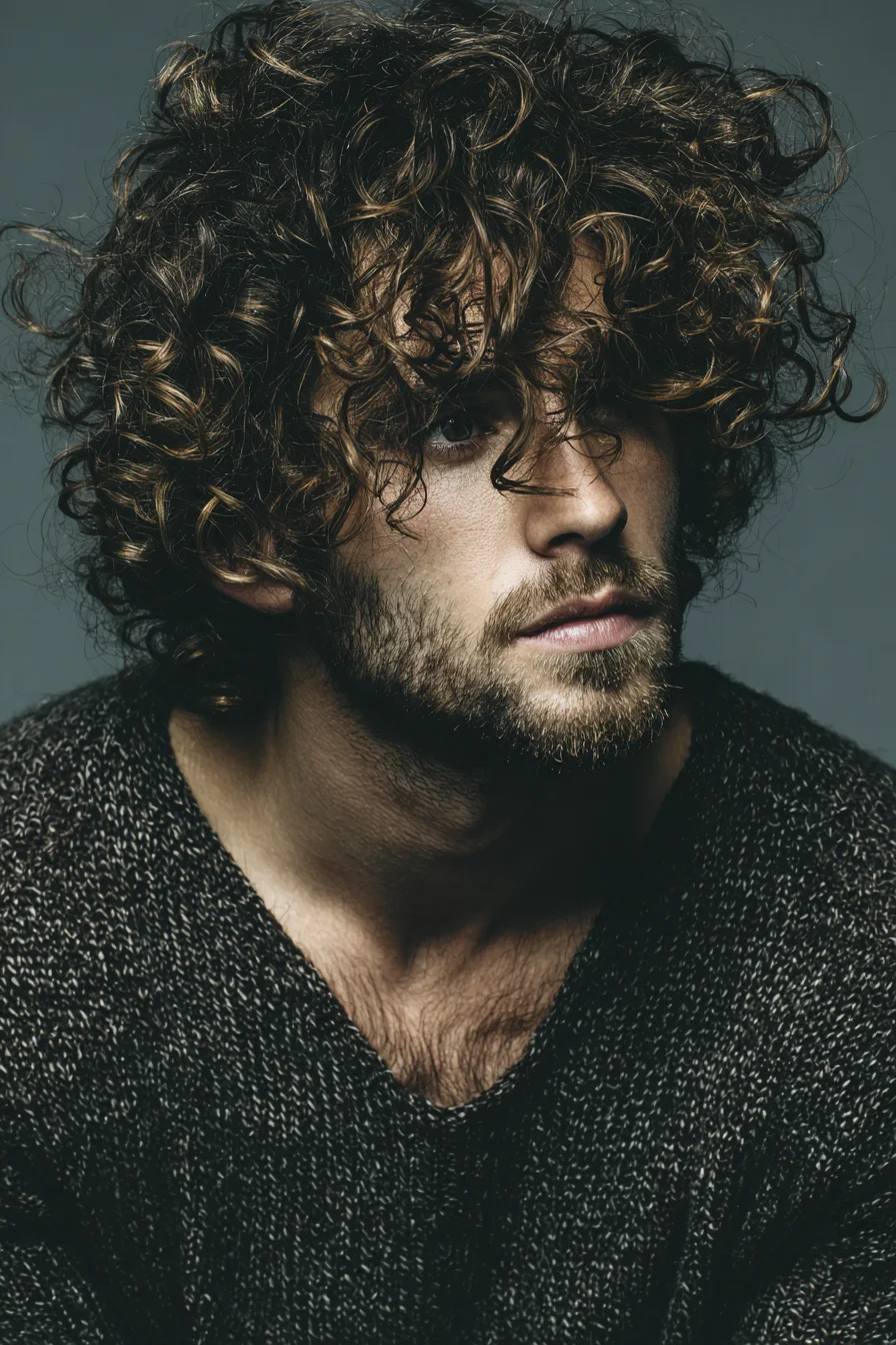 Textured Medium-Length Curly Hairstyle for Men