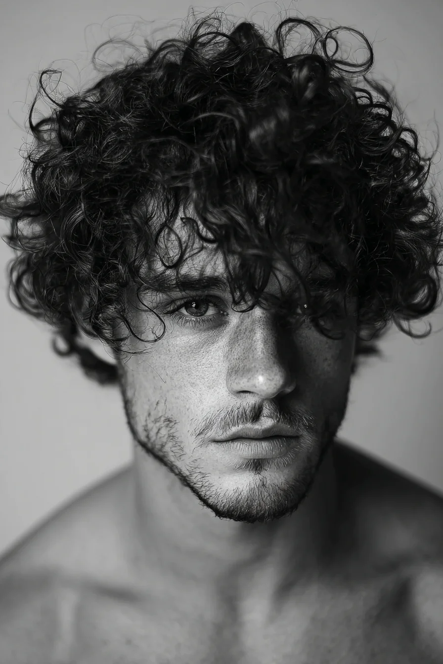 Textured Medium-Length Curly Top with Fringe — Mens Curly Hairstyle