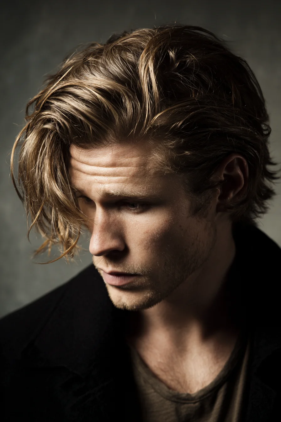 Textured Medium-Length Side-Swept Mens Hairstyle