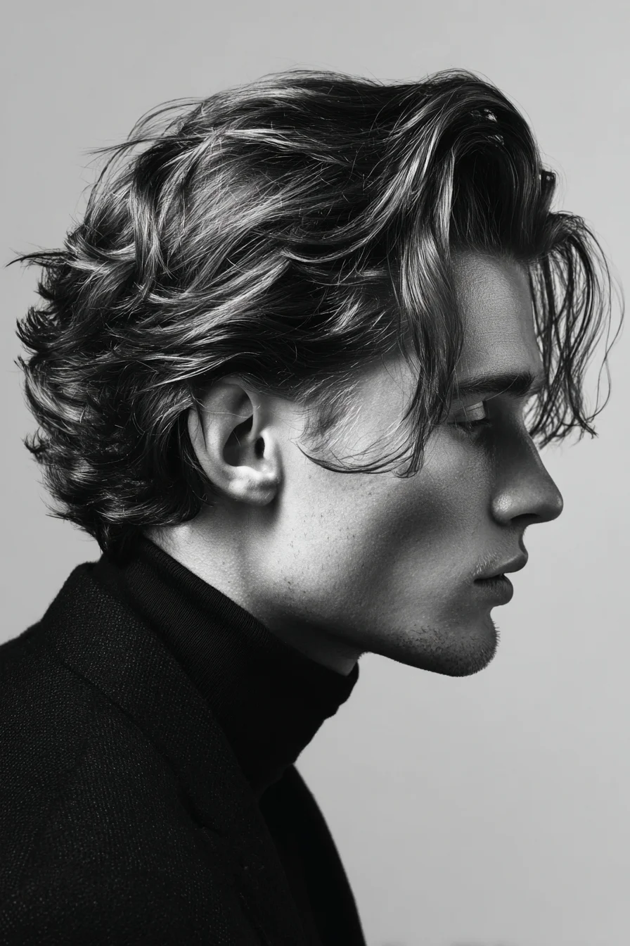 Textured Medium-Length Swept-Back for Men — Modern Wavy Curtain Style