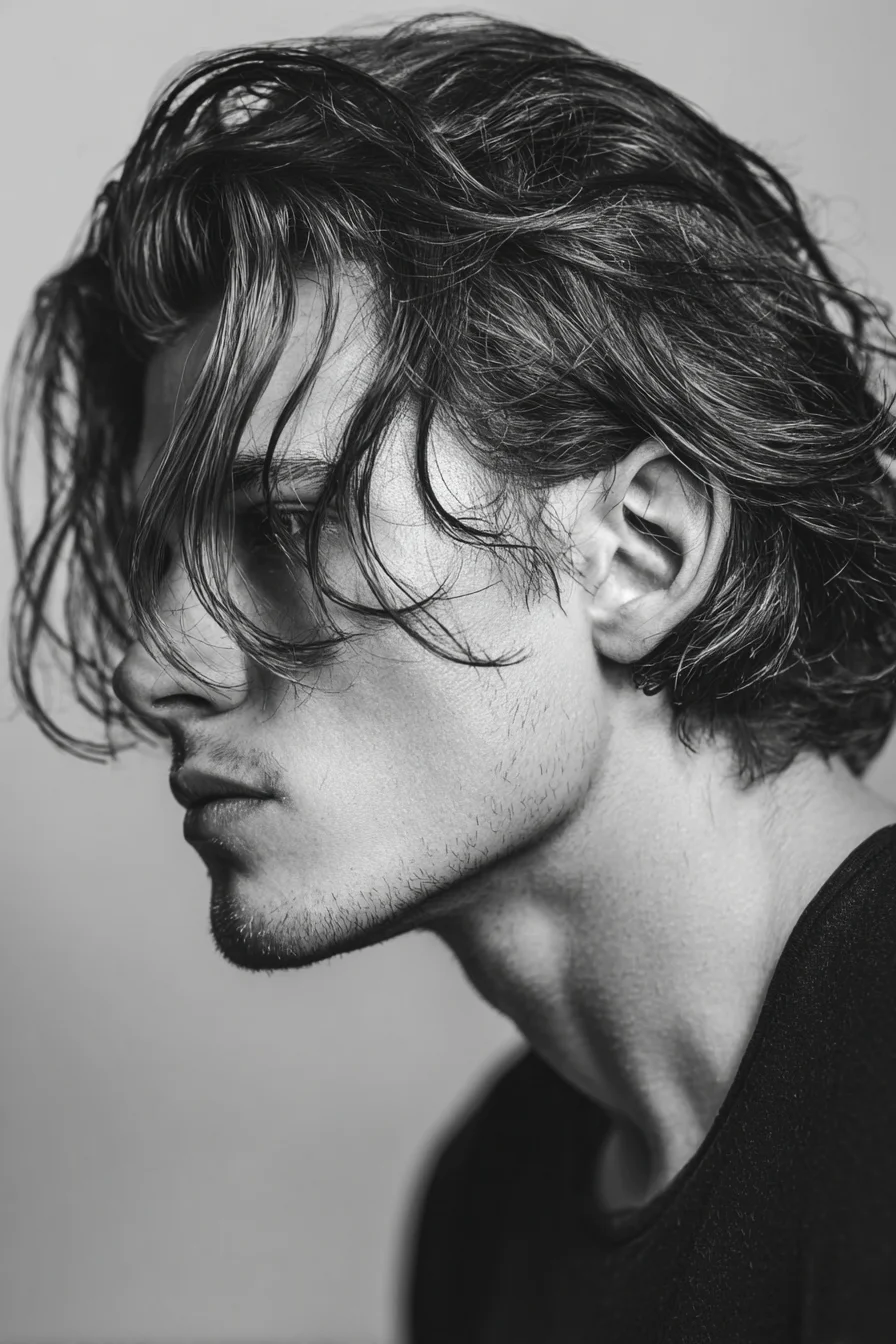 Textured Medium-Length Tousled Curtain Fringe for Men