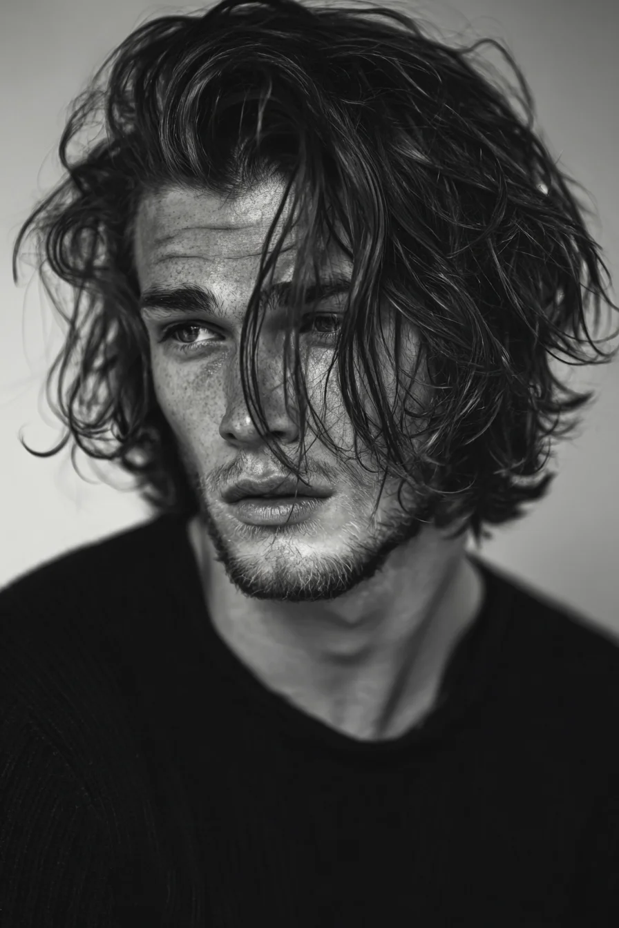 Textured Medium-Length Wavy Hairstyle for Men — Tousled Curtain Fringe