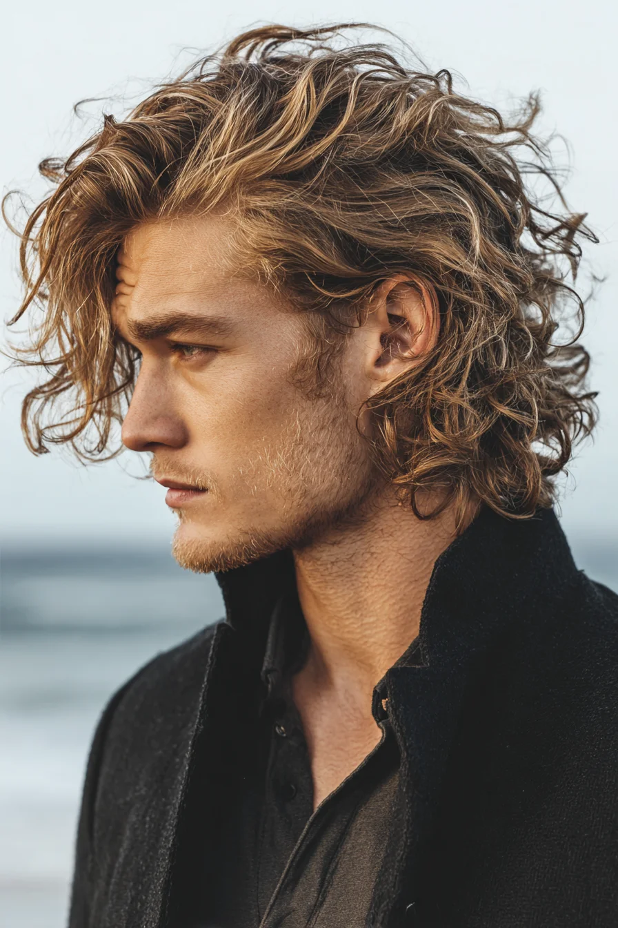 Textured Medium-Length Wavy Hairstyle for Men