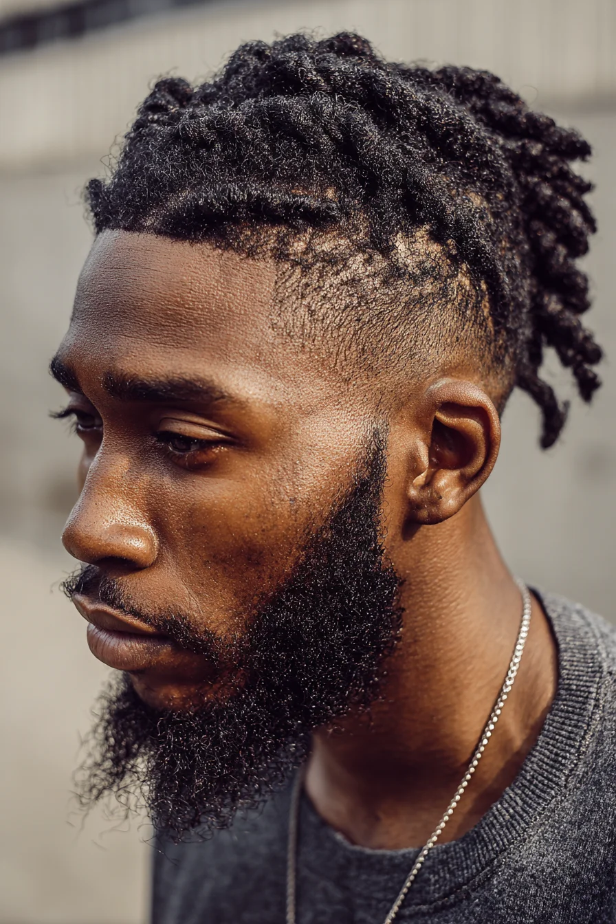 Textured Mini Twists with High Skin Fade and Beard for Men