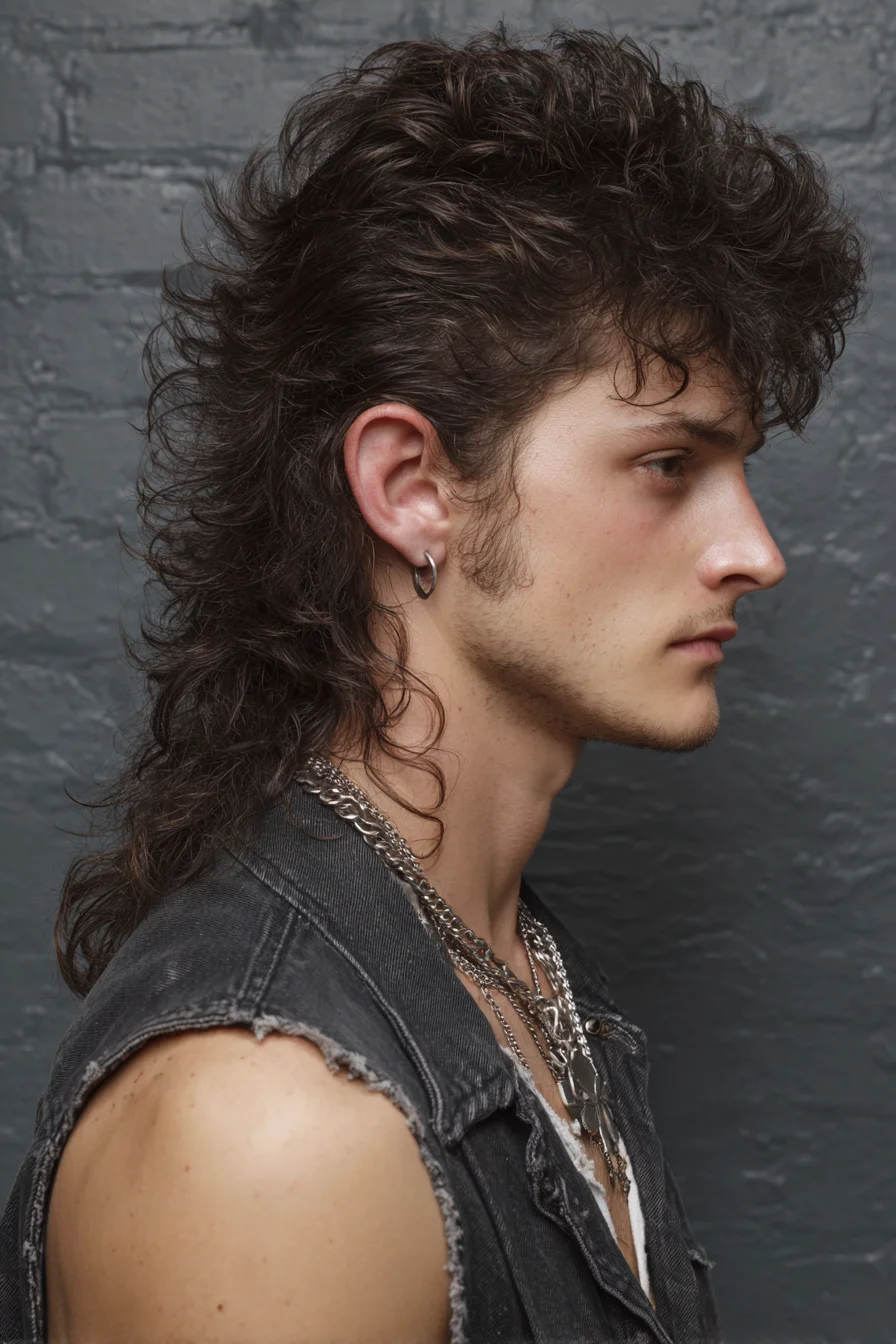 Textured Modern Mullet for Men — Layered Tousled Back with Volume on Top