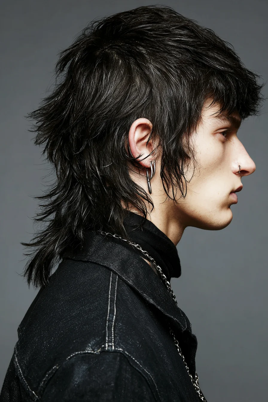 Textured Modern Mullet: Layered Shag with Tousled Fringe for Men