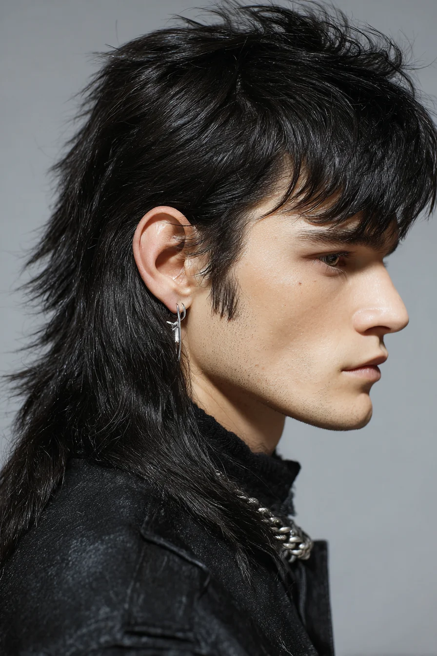 Textured Modern Mullet with Layered Fringe for Men