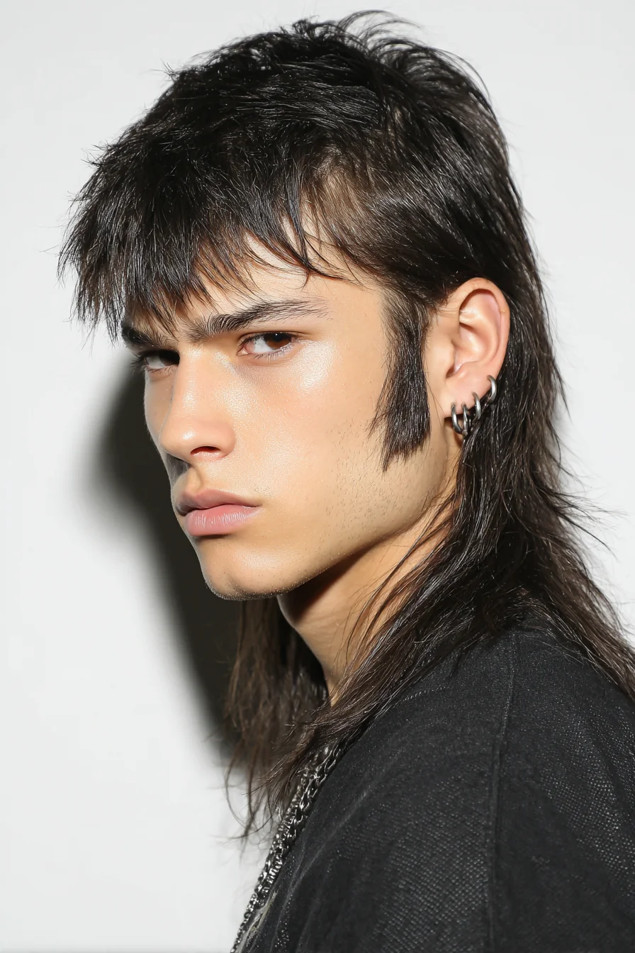 Textured Mullet for Men — Choppy Fringe, Layered Top and Longer Back