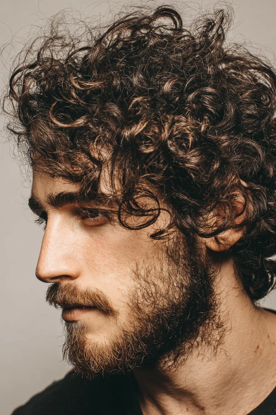 Textured Natural Curly Top with Medium-Length Sides for Men