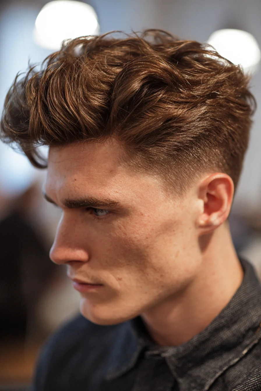 Textured Pompadour / Modern Quiff with Tapered Sides for Men