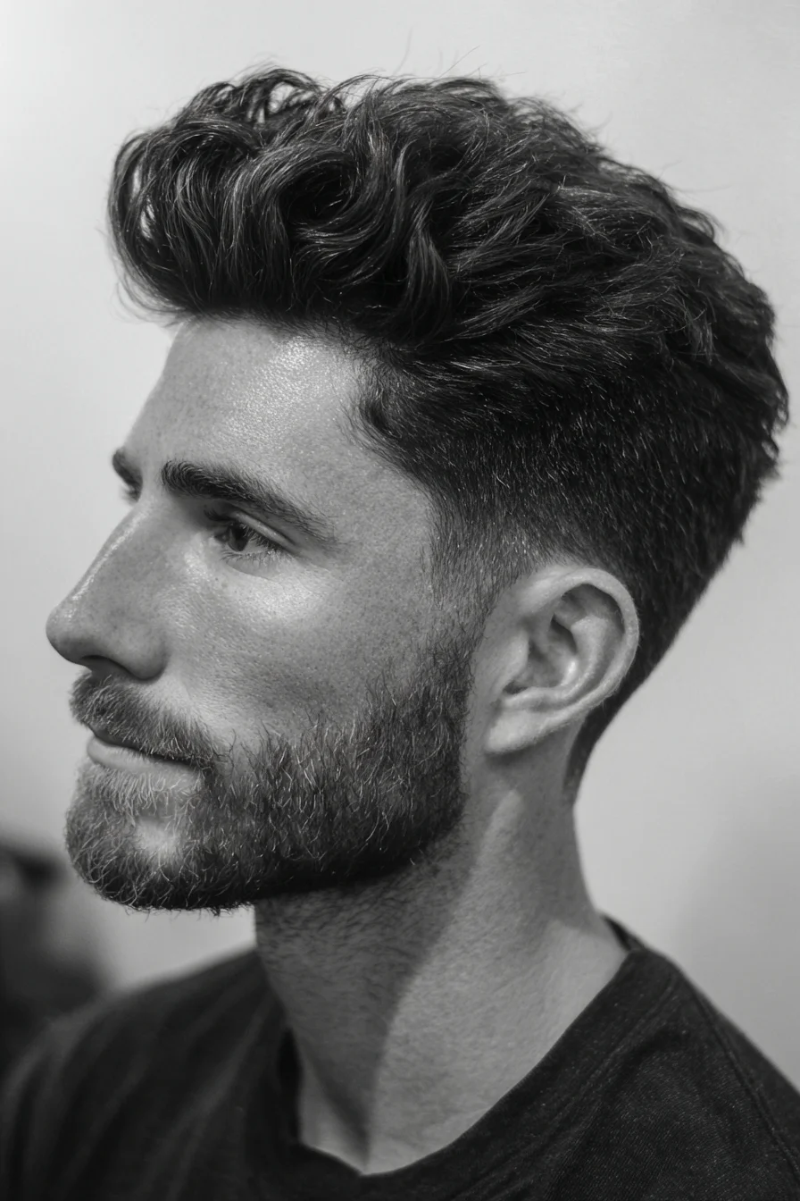 Textured Pompadour with Faded Sides — Modern Mens Short Back & Sides