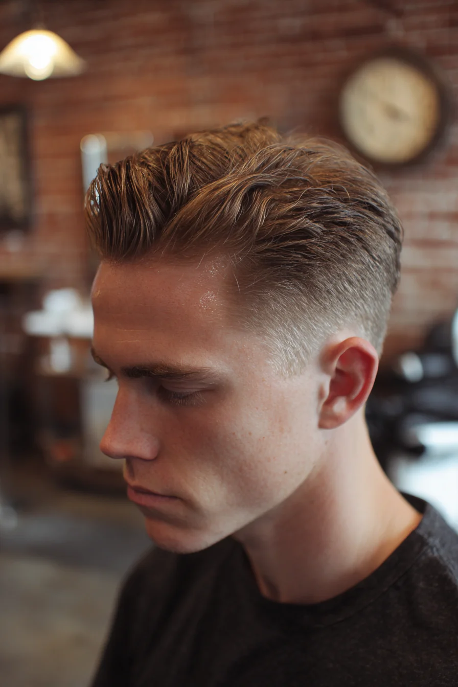 Textured Pompadour with Low Fade — Modern Mens Side-Swept Hairstyle