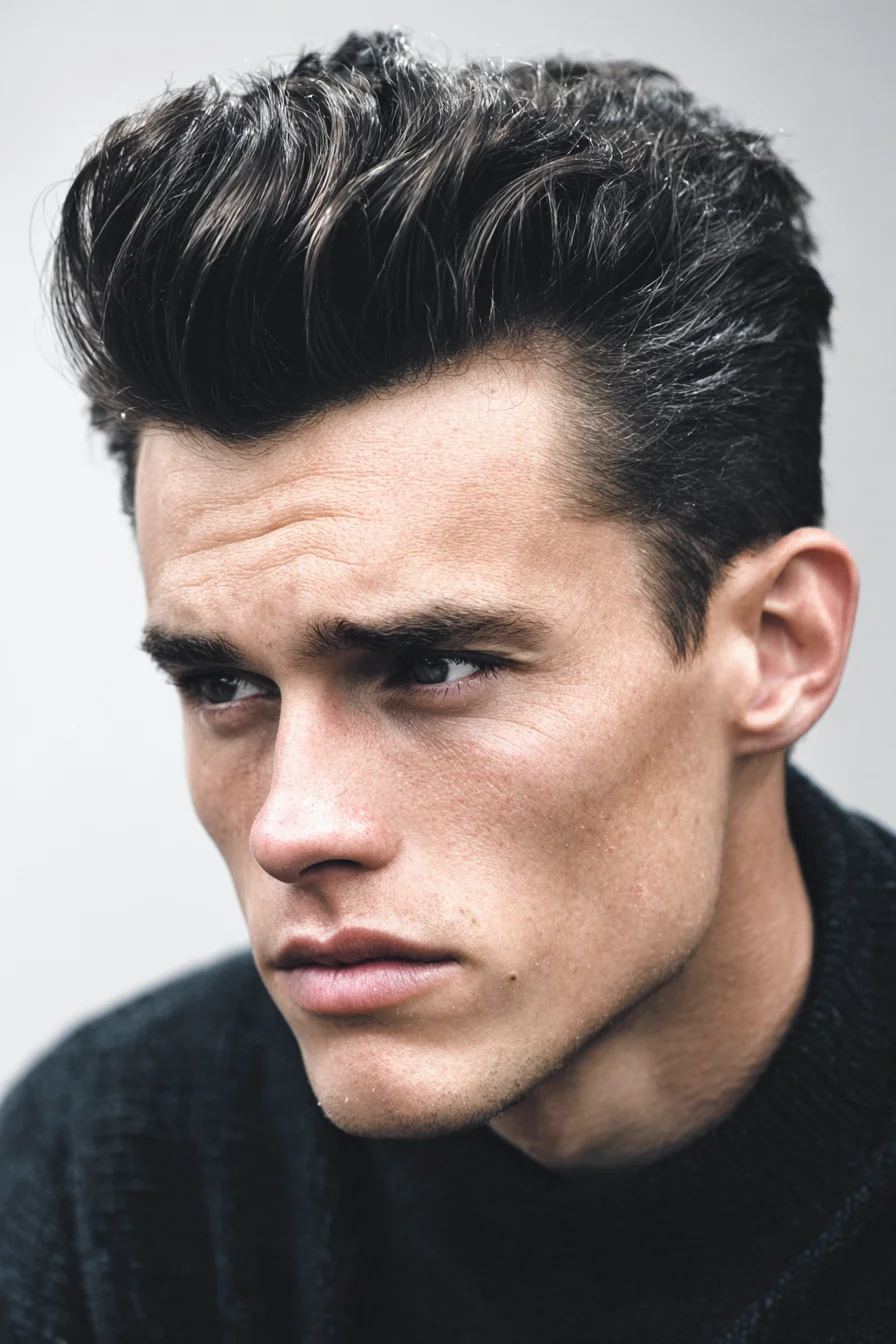 Textured Pompadour with Tapered Sides — Mens Voluminous Quiff
