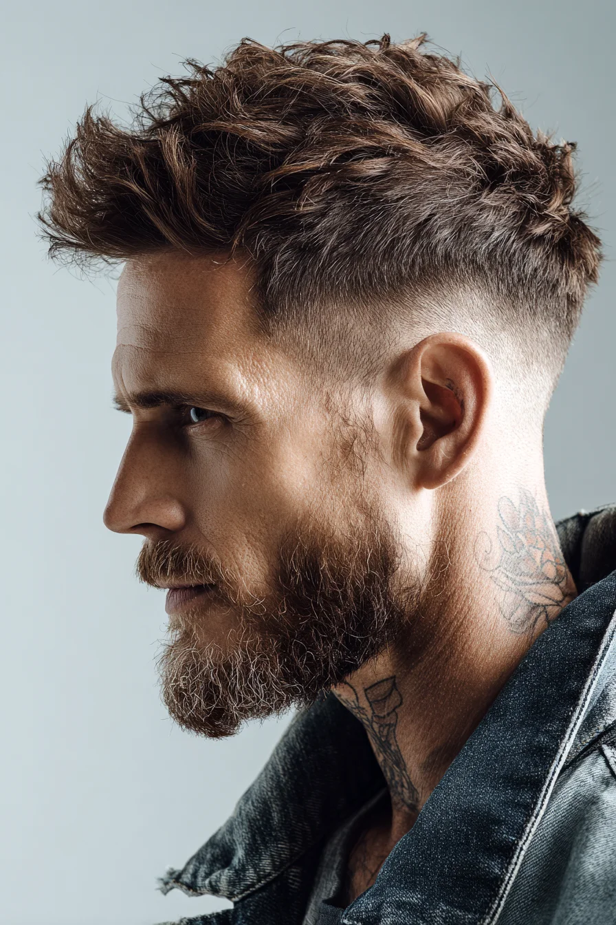 Textured Quiff with High Skin Fade — Modern Mens Short Sides, Voluminous Top