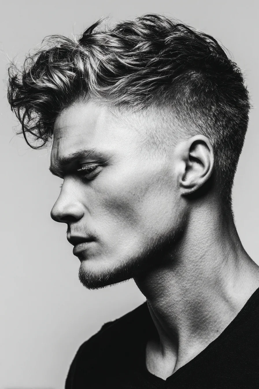 Textured Quiff with Low Fade – Mens Voluminous Top and Short Sides