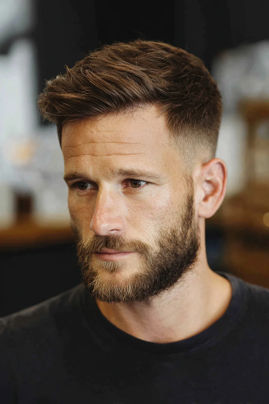 Textured Short Quiff with Low Skin Fade for Men