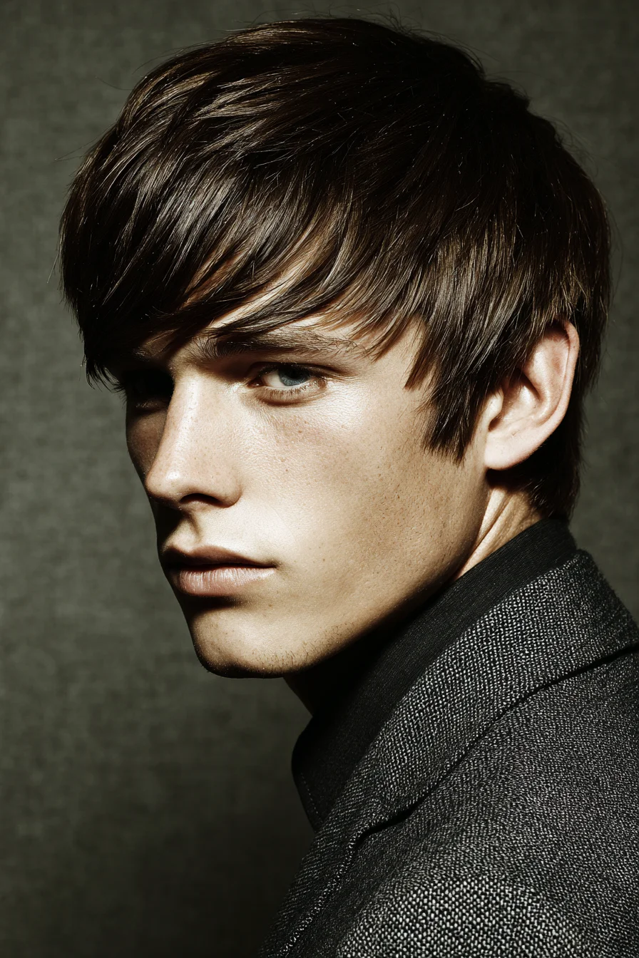 Textured Side‑Swept Fringe — Modern Mens Short-to-Medium Cut