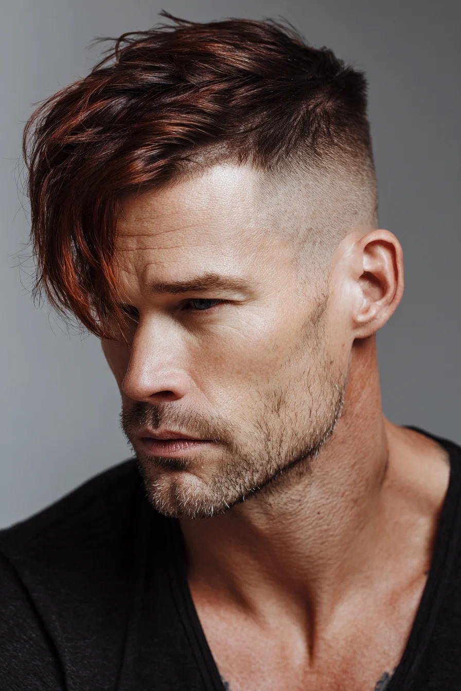 Textured Side-Swept Long Top with High Skin Fade