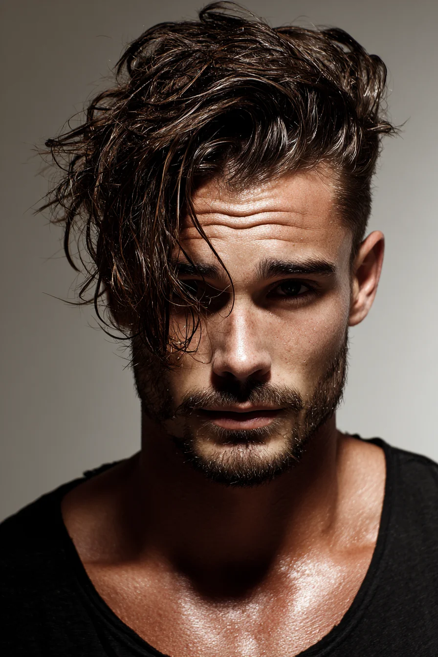 Textured Side-Swept Long Top with Tapered Sides