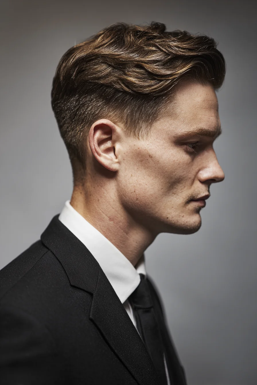 Textured Side‑Swept Pompadour for Men with Tapered Sides
