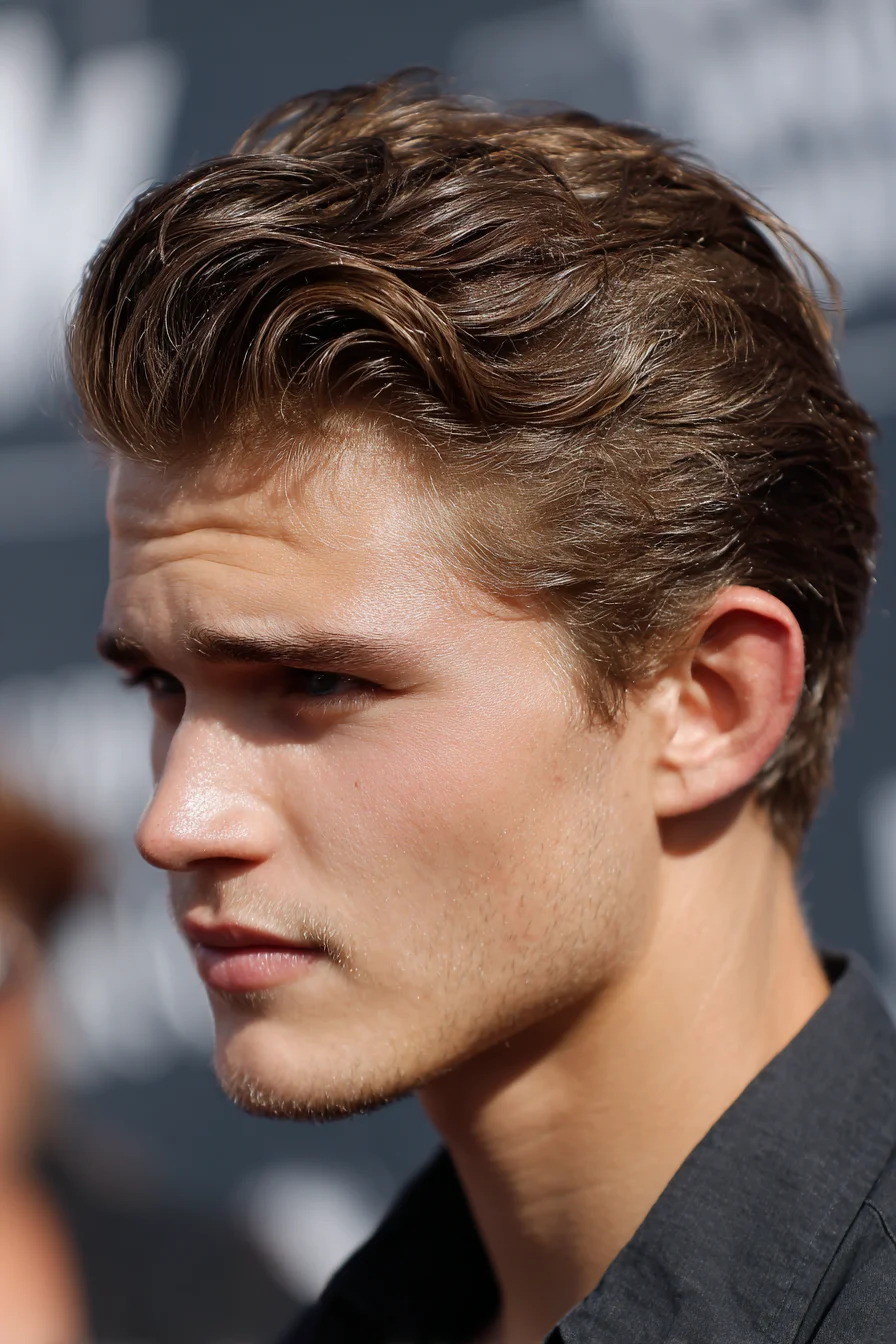 Textured Side-Swept Pompadour with Tapered Sides
