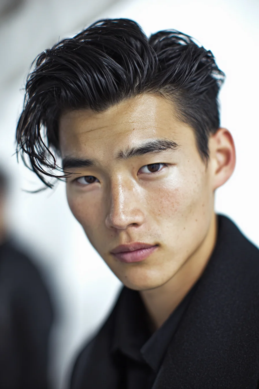 Textured Slick-Back with Tapered Sides — Mens Medium-Length Hairstyle