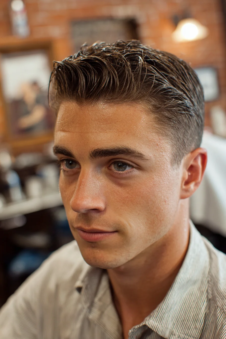 Textured Slicked-Back Quiff with Tapered Sides