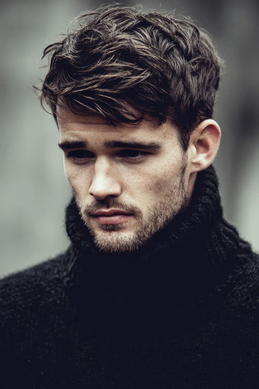 Textured Tousled Crop with Fringe – Modern Mens Short Top, Tapered Sides