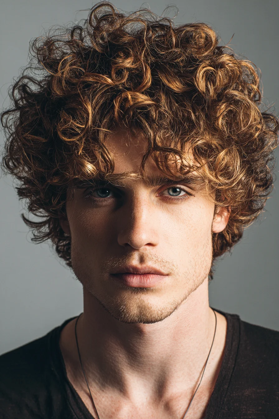 Textured Tousled Curly Mid-Length Hairstyle for Men