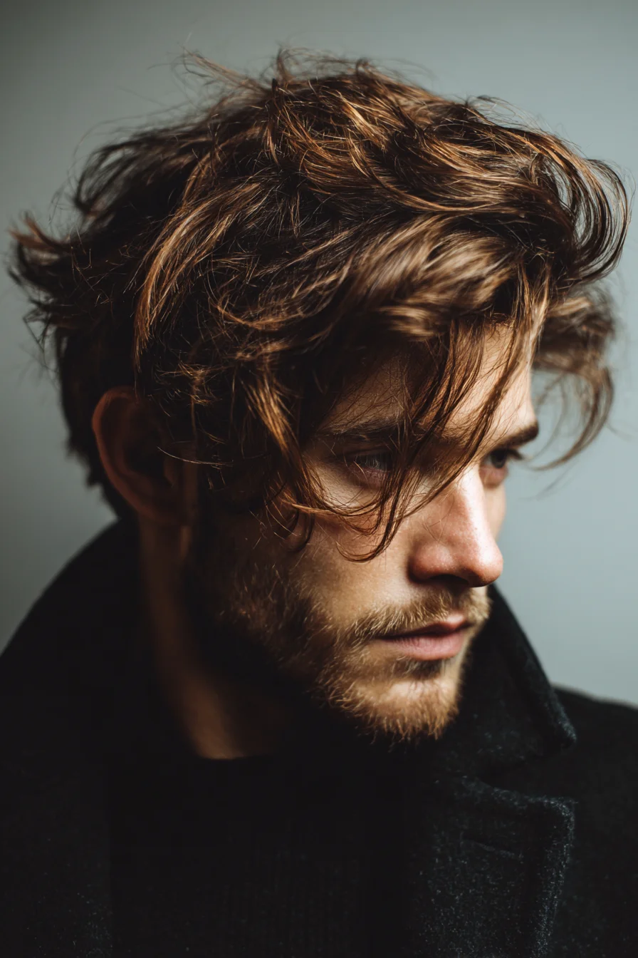 Textured Tousled Fringe — Medium-Length Wavy Men’s Hairstyle