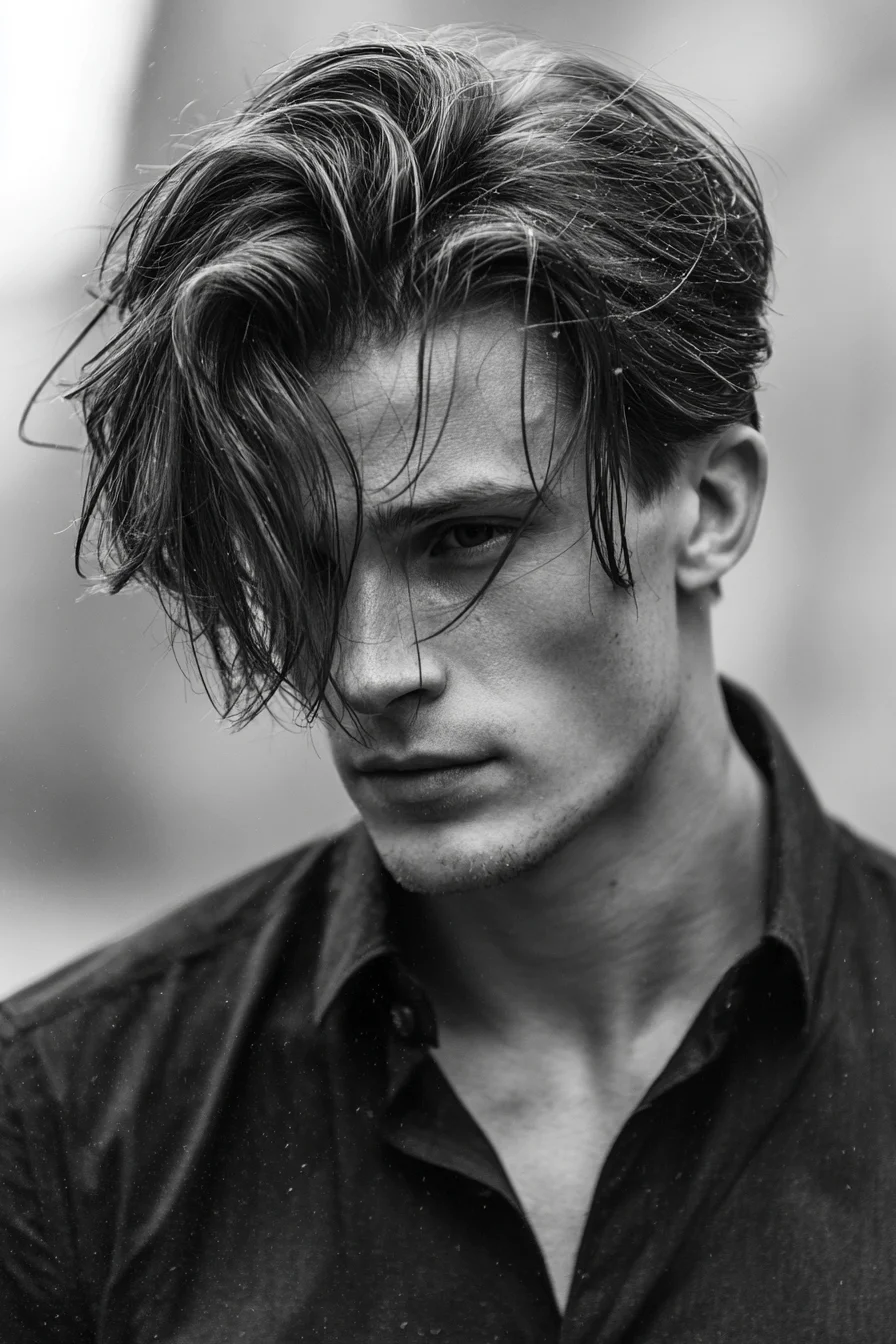 Textured Tousled Fringe — Modern Mens Mid-Length Layered Cut