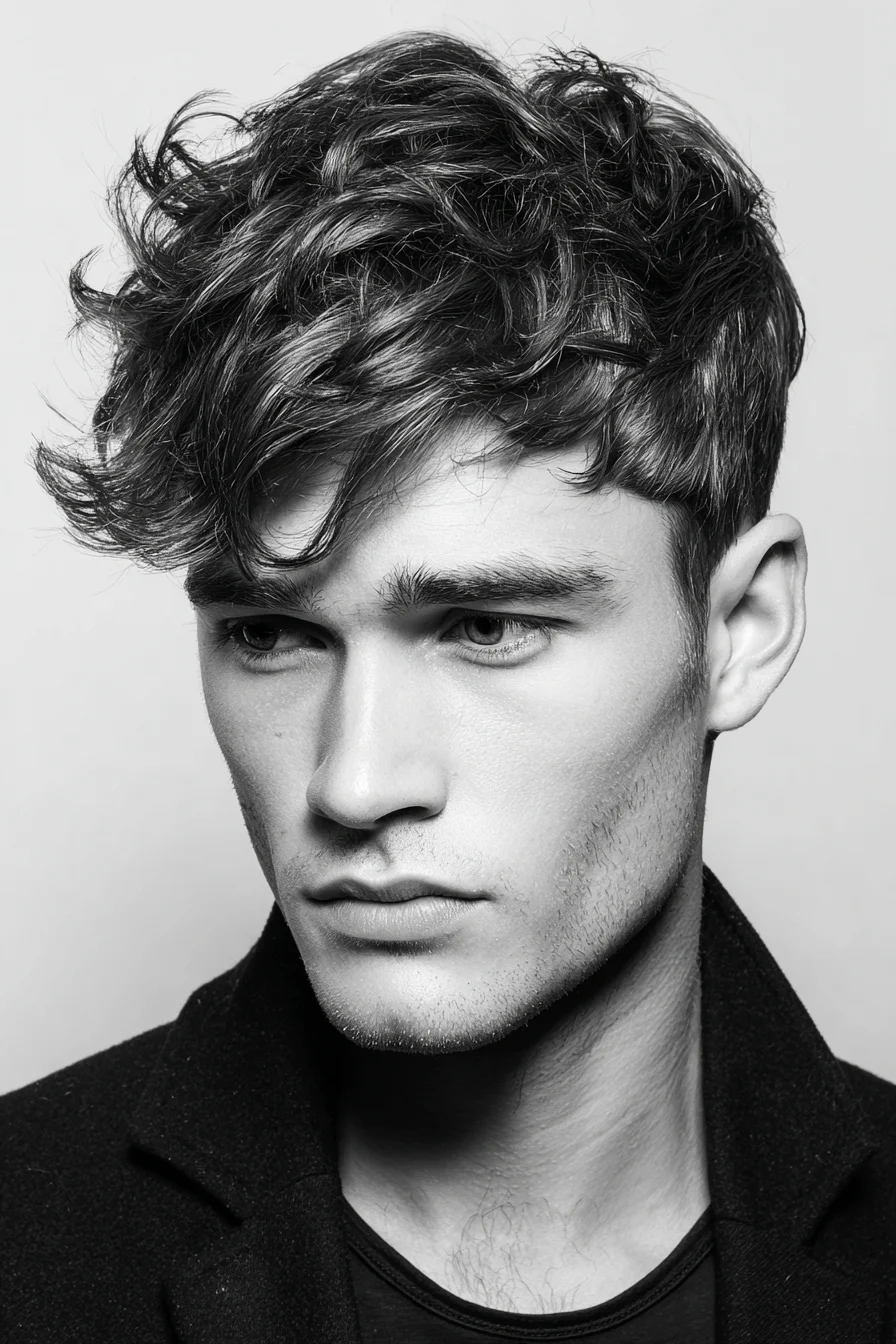 Textured Tousled Fringe with Short Sides — Modern Mens Layered Cut