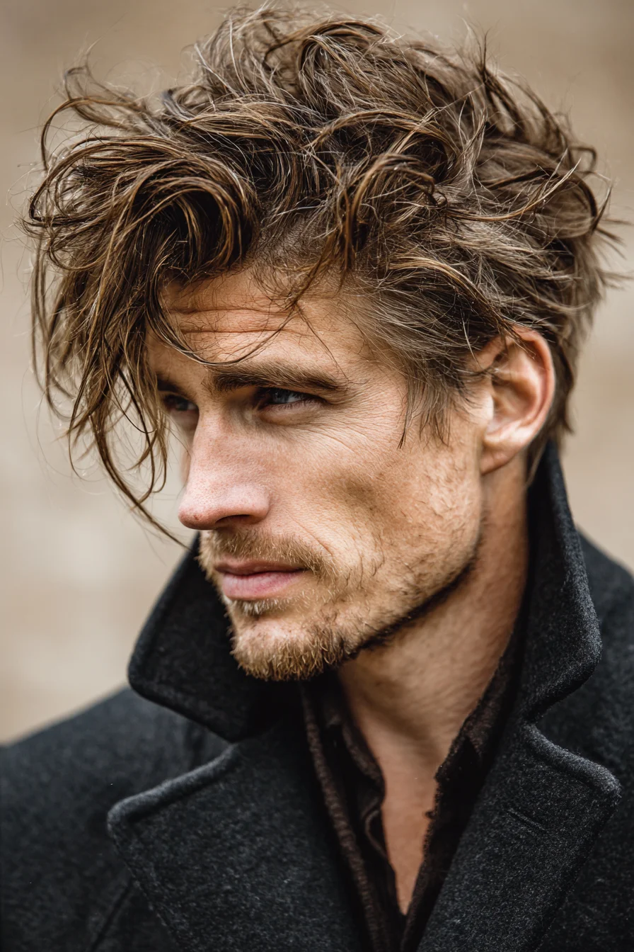 Textured Tousled Long Top with Short Sides — Modern Mens Messy Hairstyle