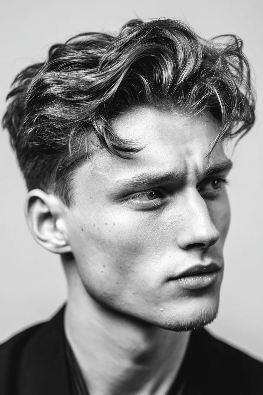 Textured Voluminous Quiff with Tapered Sides