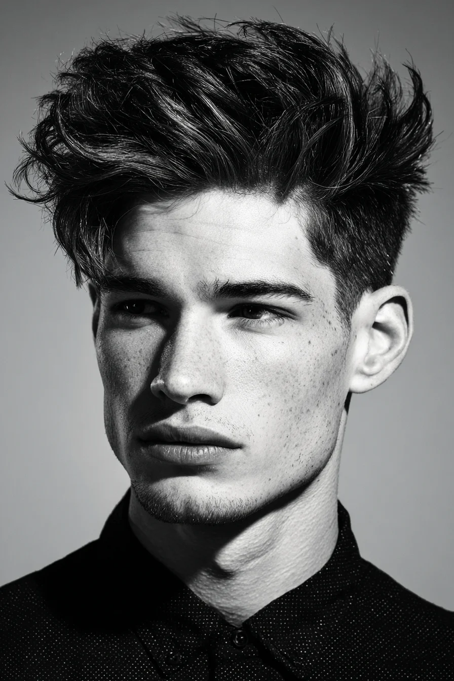 Textured Voluminous Quiff with Tapered Sides