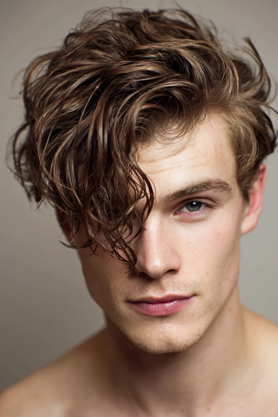 Textured Wavy Fringe for Men — Medium-Length Messy Hairstyle