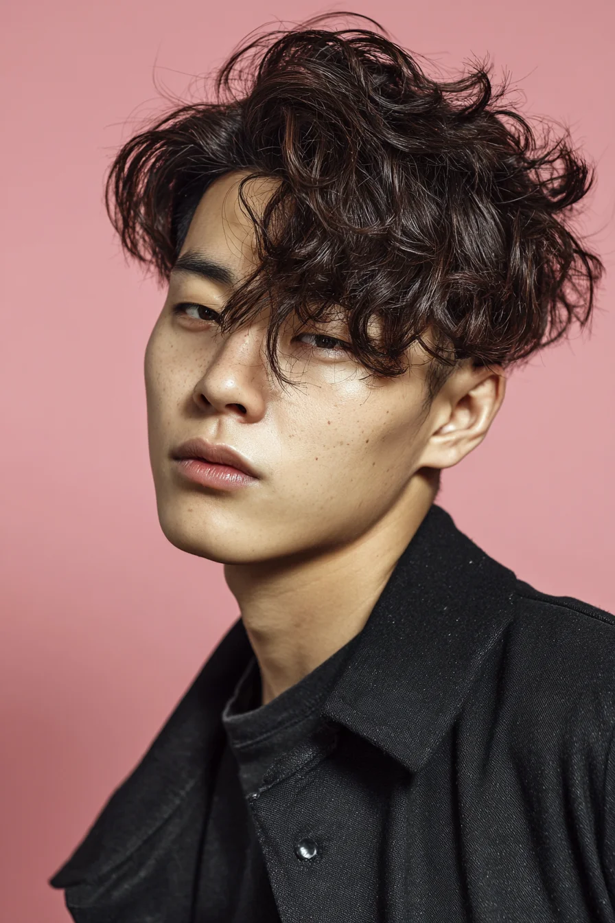 Textured Wavy Fringe for Men — Medium-Length Top with Tapered Sides