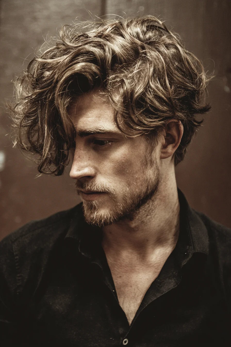Textured Wavy Fringe — Modern Medium-Length Mens Hairstyle