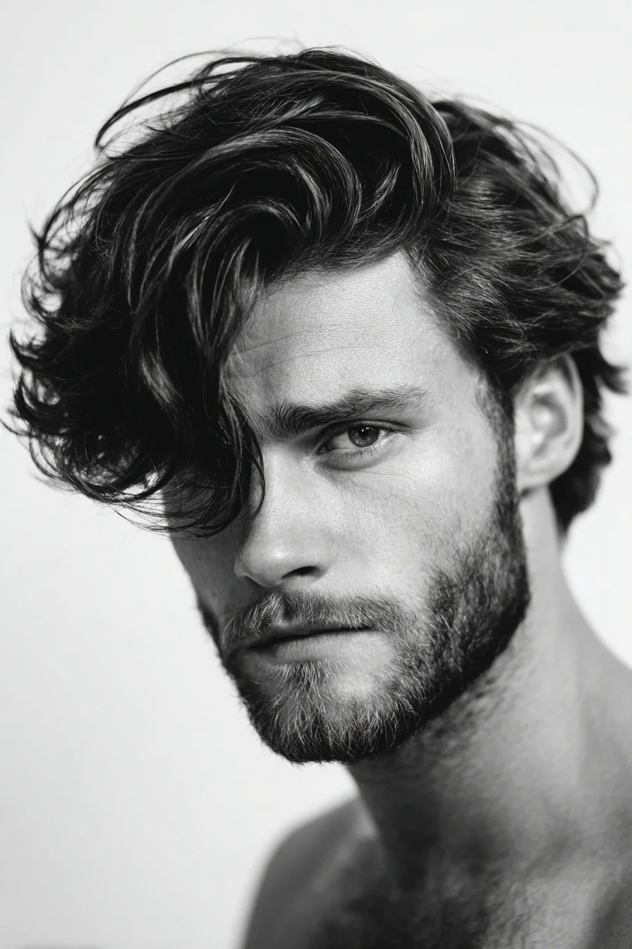 Textured Wavy Fringe with Mid-Length Taper for Men