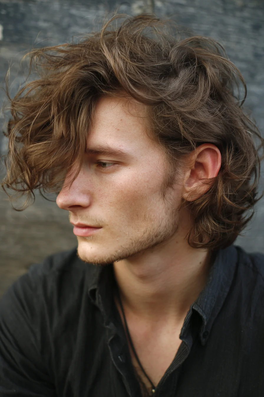 Textured Wavy Medium-Length Cut with Tousled Side Fringe