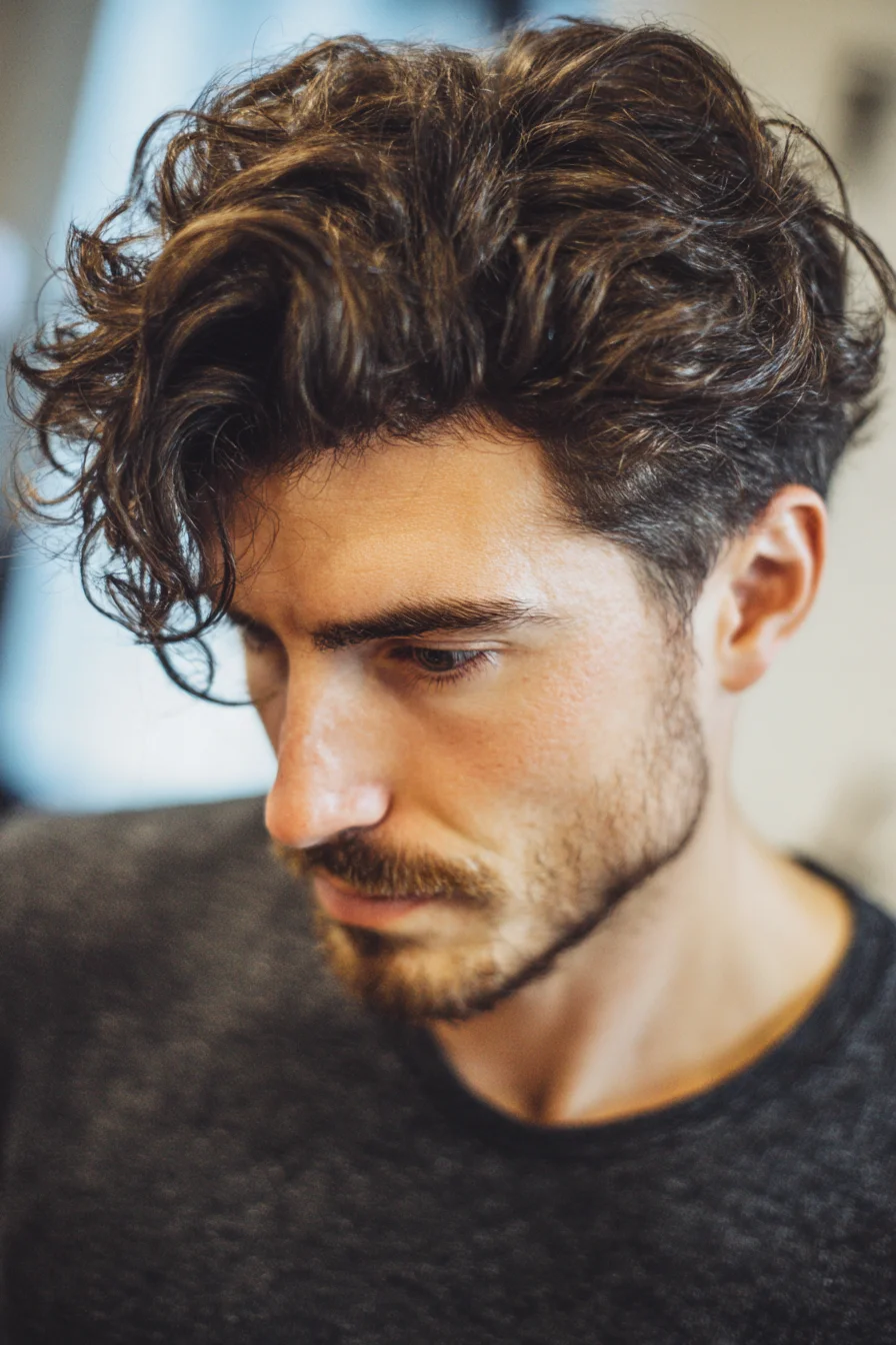 Textured Wavy Medium-Length Hairstyle for Men — Voluminous Side-Swept Top