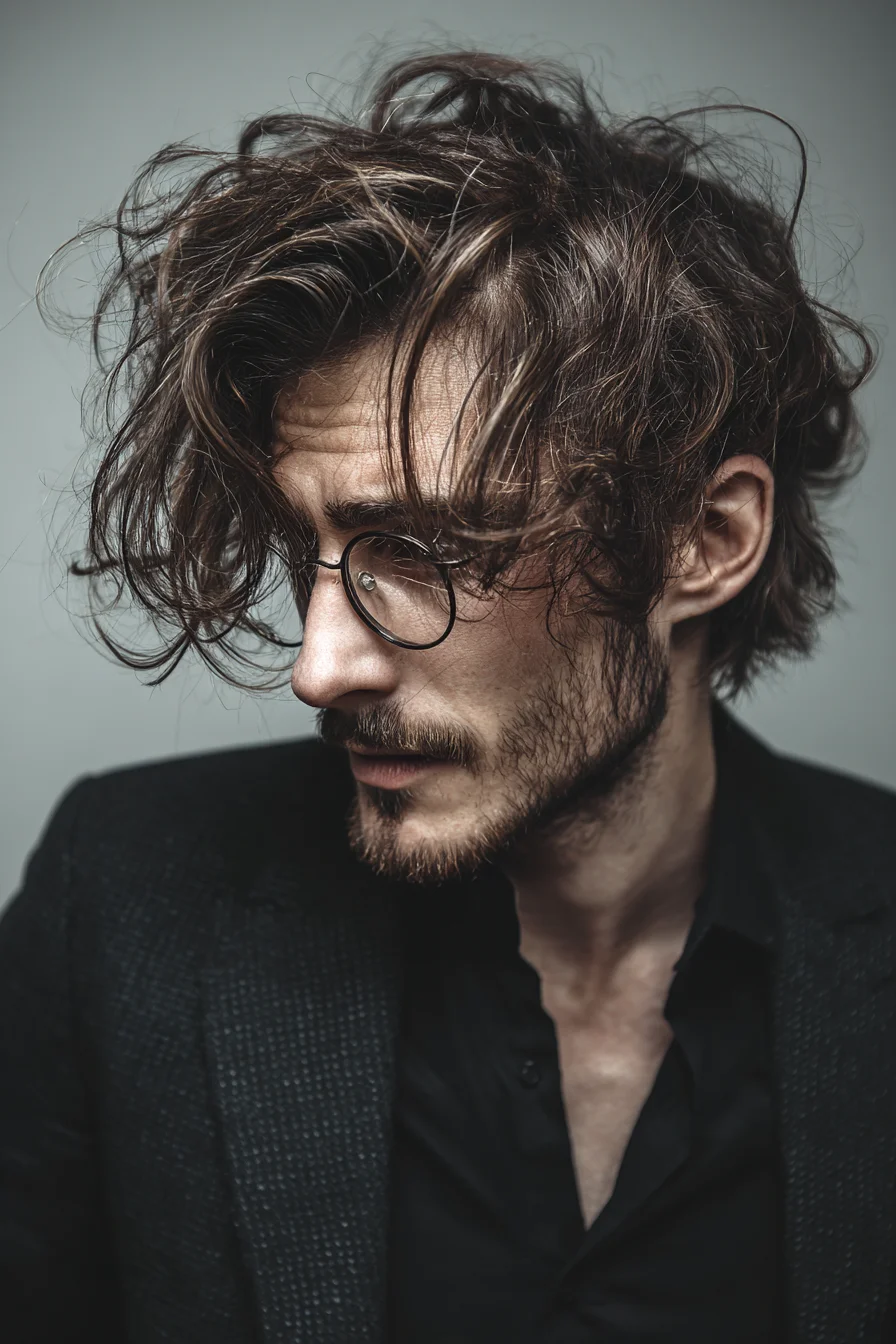 Textured Wavy Medium-Length Mens Cut with Messy Fringe