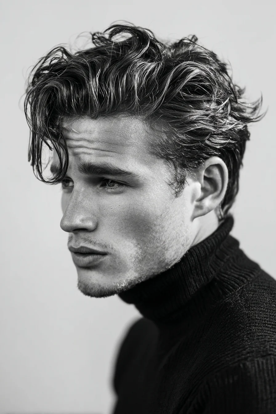 Textured Wavy Medium-Length Quiff for Men