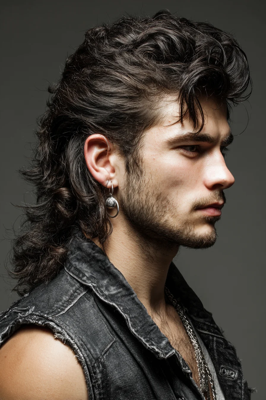 Textured Wavy Mullet with Voluminous Quiff — Mens Medium-Length Cut